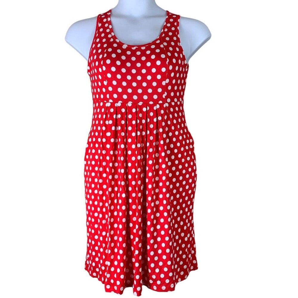 Jouica Dress Size Medium Red White Polka Dot Sleeveless Short Knee Length NEW